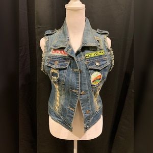 Denim Patched Sleeveless Vest